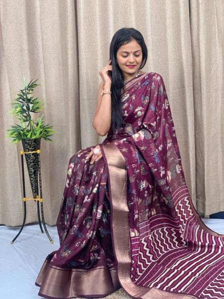 Wow Qalamkari Special Dola Silk Designer Saree Catalogue